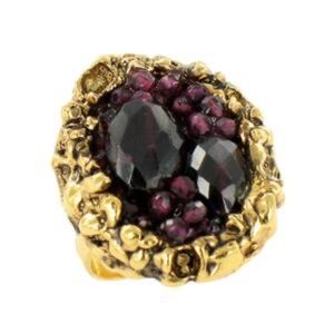 Handmade “ melted metal” gold and garnet ring